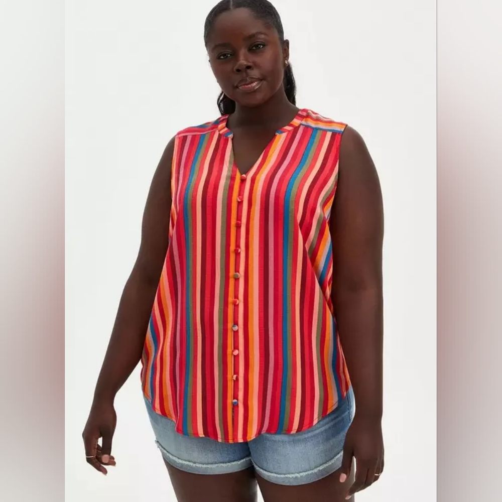 Torrid Harper Gauze Button-Front Sleeveless Blouse Multi Stripe Plus Size 1x